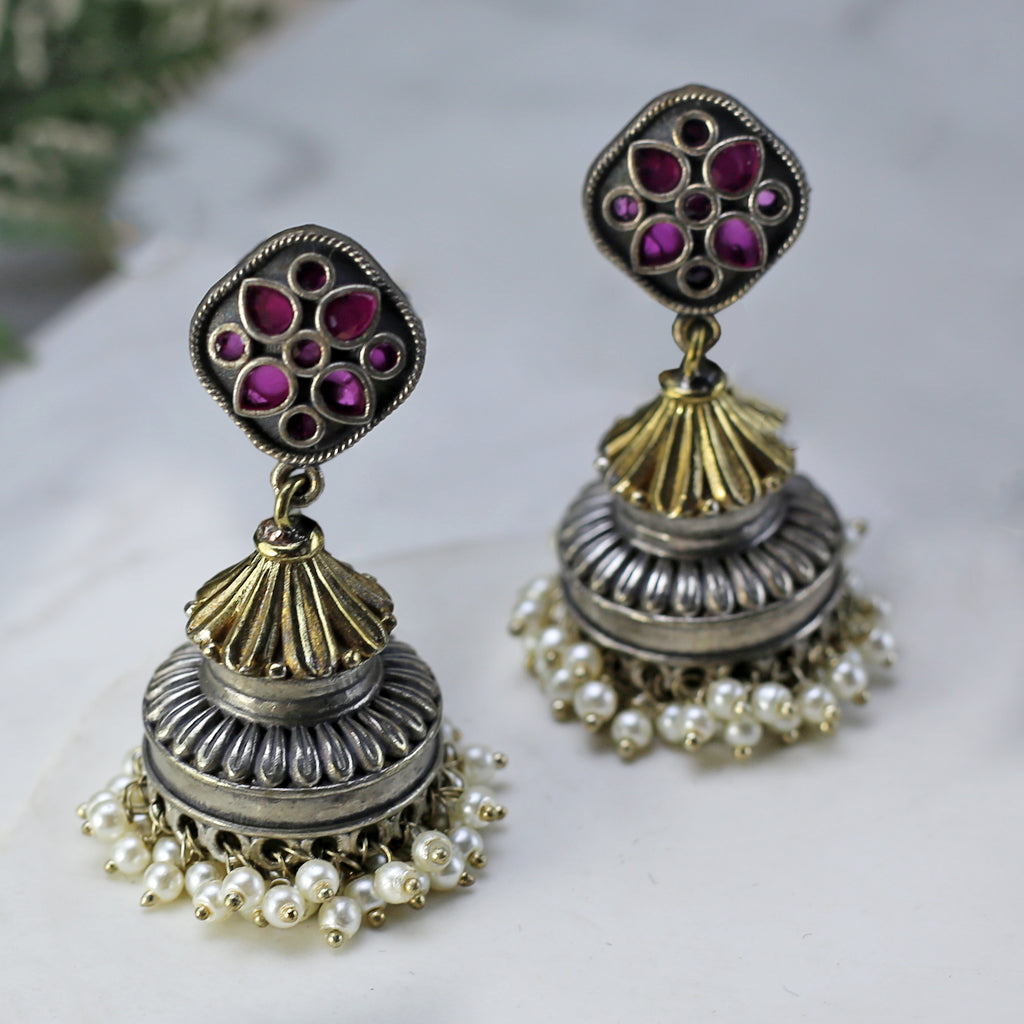 Ruby Tribal Floral Jhumke I Earring