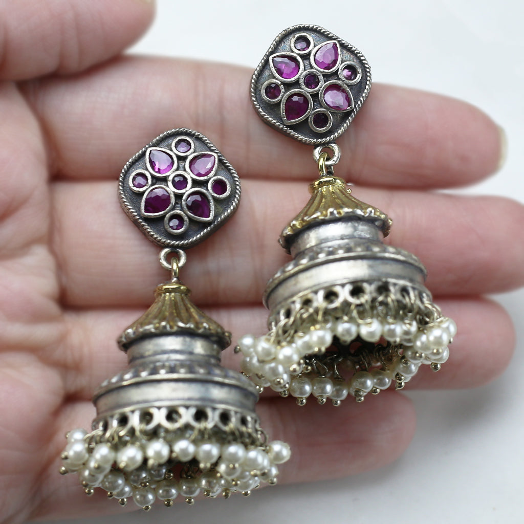 Ruby Tribal Floral Jhumke I Earring