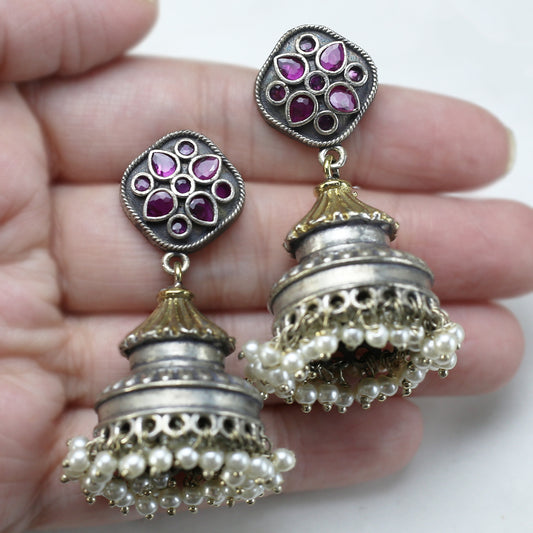 Ruby Tribal Floral Jhumke I Earring