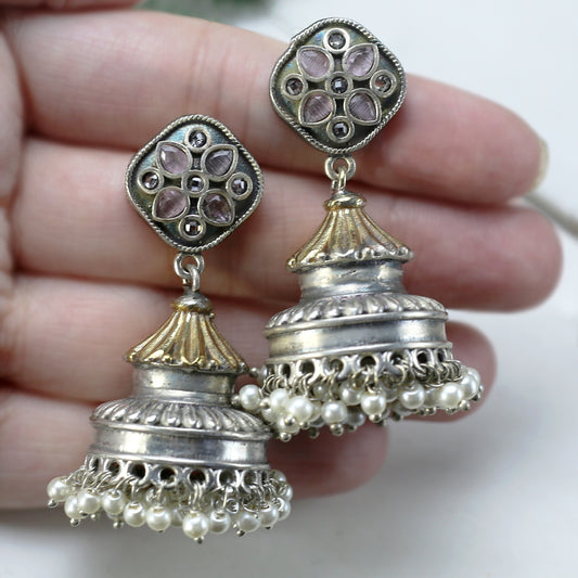 Pink Tribal Floral Jhumke I Earring