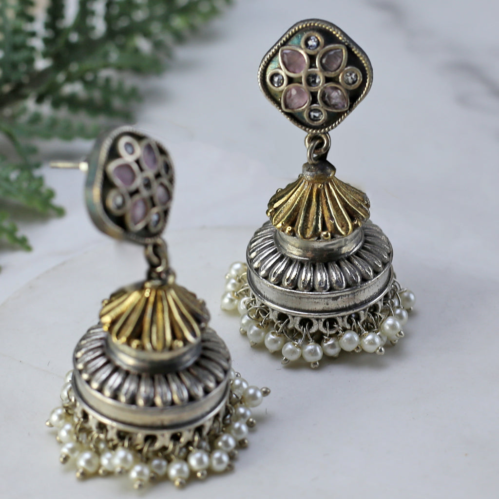 Pink Tribal Floral Jhumke I Earring
