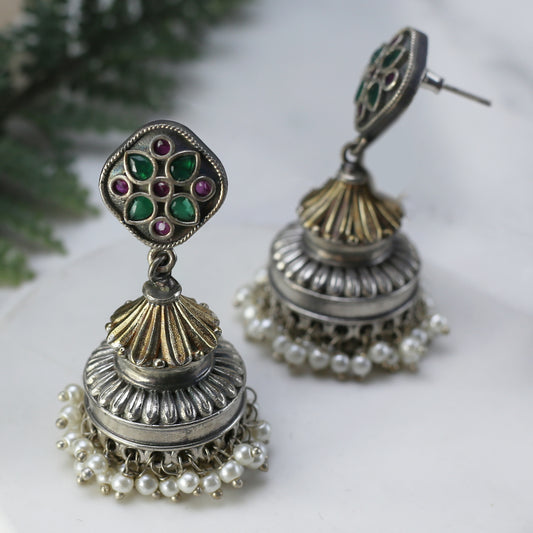 Green / Ruby Tribal Floral Jhumke I Earring