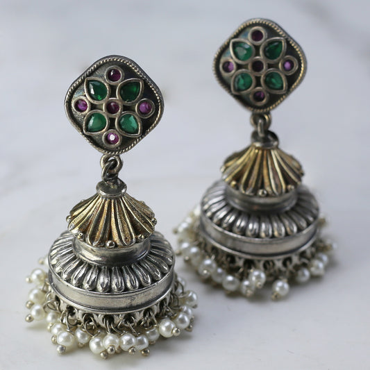 Green / Ruby Tribal Floral Jhumke I Earring