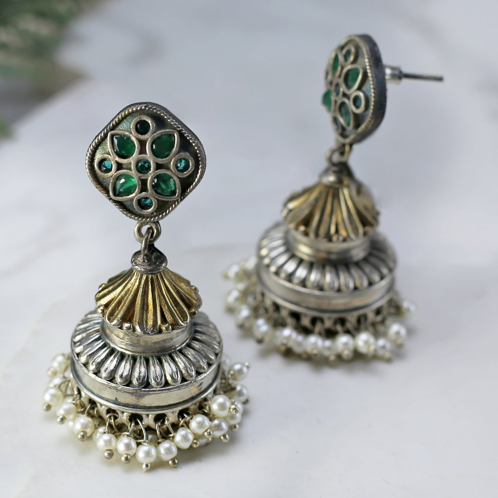 Green Tribal Floral Jhumke I Earring