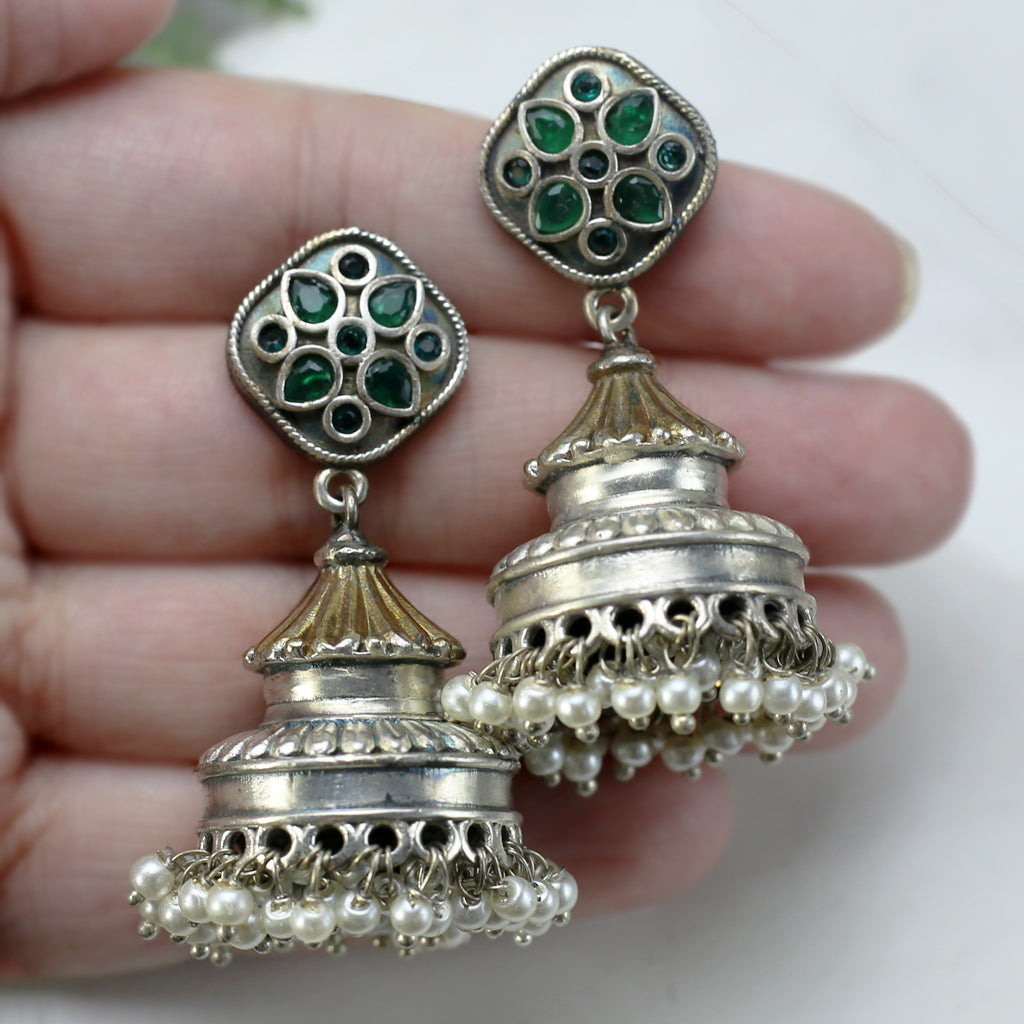Green Tribal Floral Jhumke I Earring
