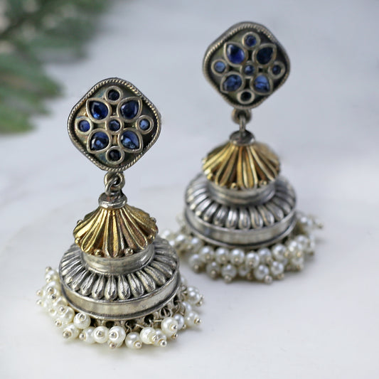 Blue Tribal Floral Jhumke I Earring