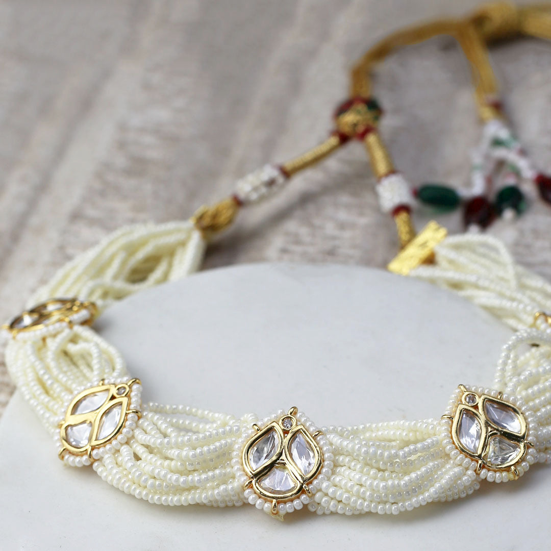 Pearl Kundan Lotus Choker I Necklace - Rabal