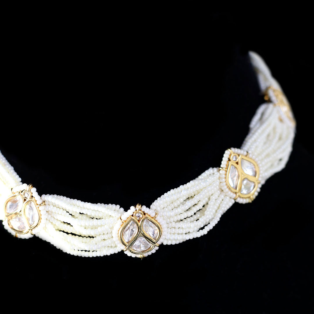 Pearl Kundan Lotus Choker I Necklace - Rabal