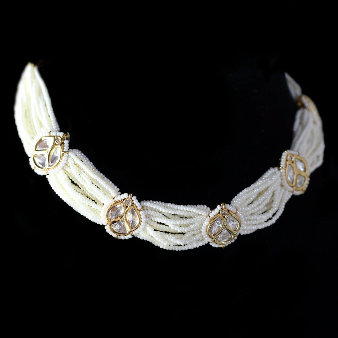 Pearl Kundan Lotus Choker I Necklace - Rabal