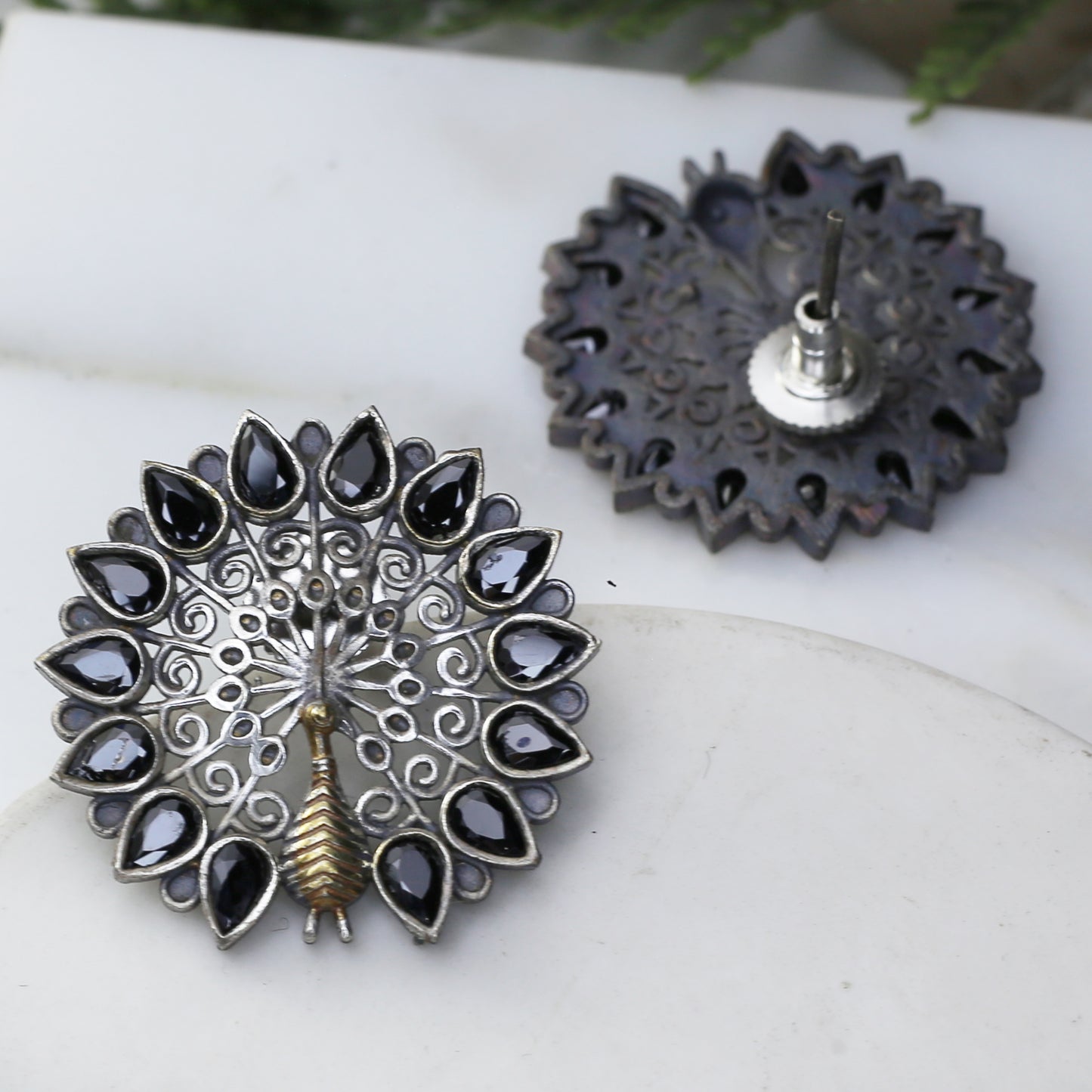 Black Peacock Tribal Stud Earring