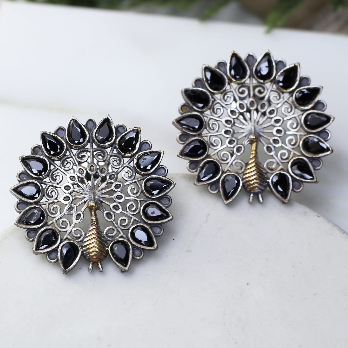 Black Peacock Tribal Stud Earring