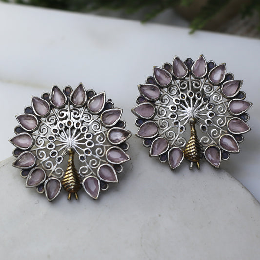 Pink Peacock Tribal Stud Earring