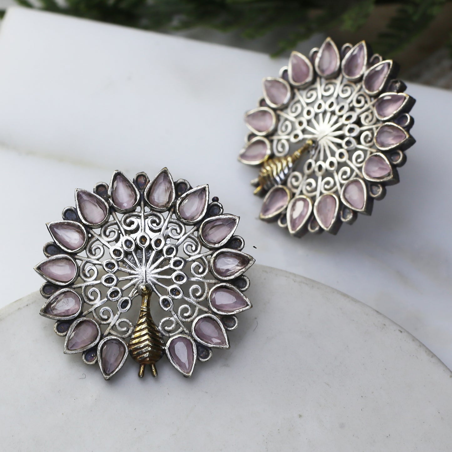 Pink Peacock Tribal Stud Earring