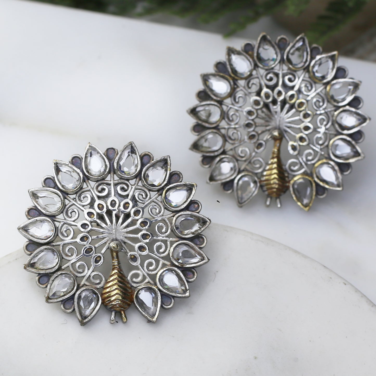 White Peacock Tribal Stud Earring