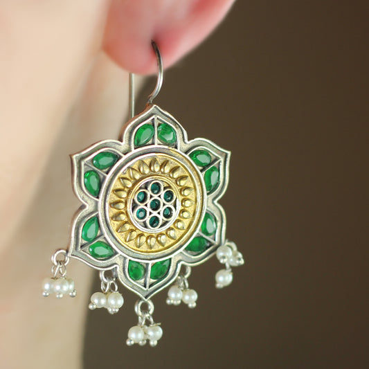 Green Hook Flower Drop Earring