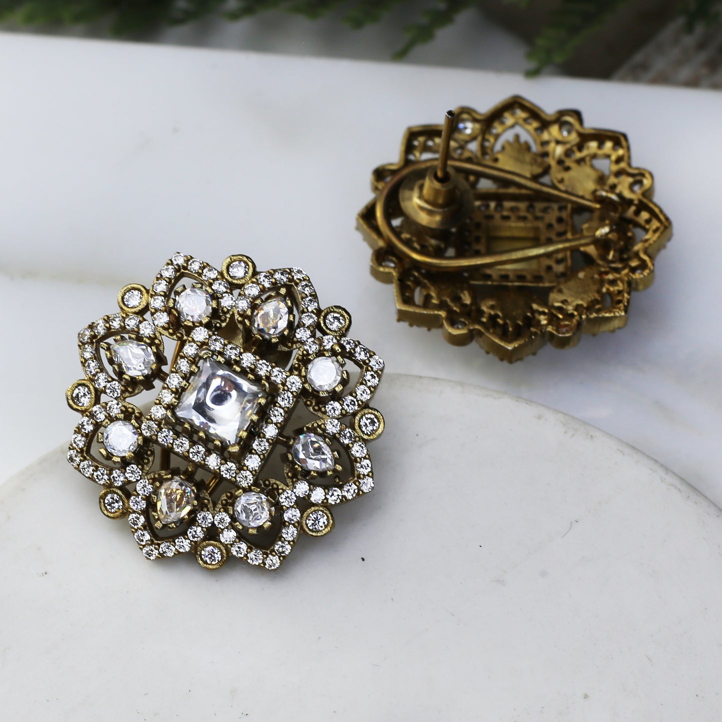 White Antique Stud Earring