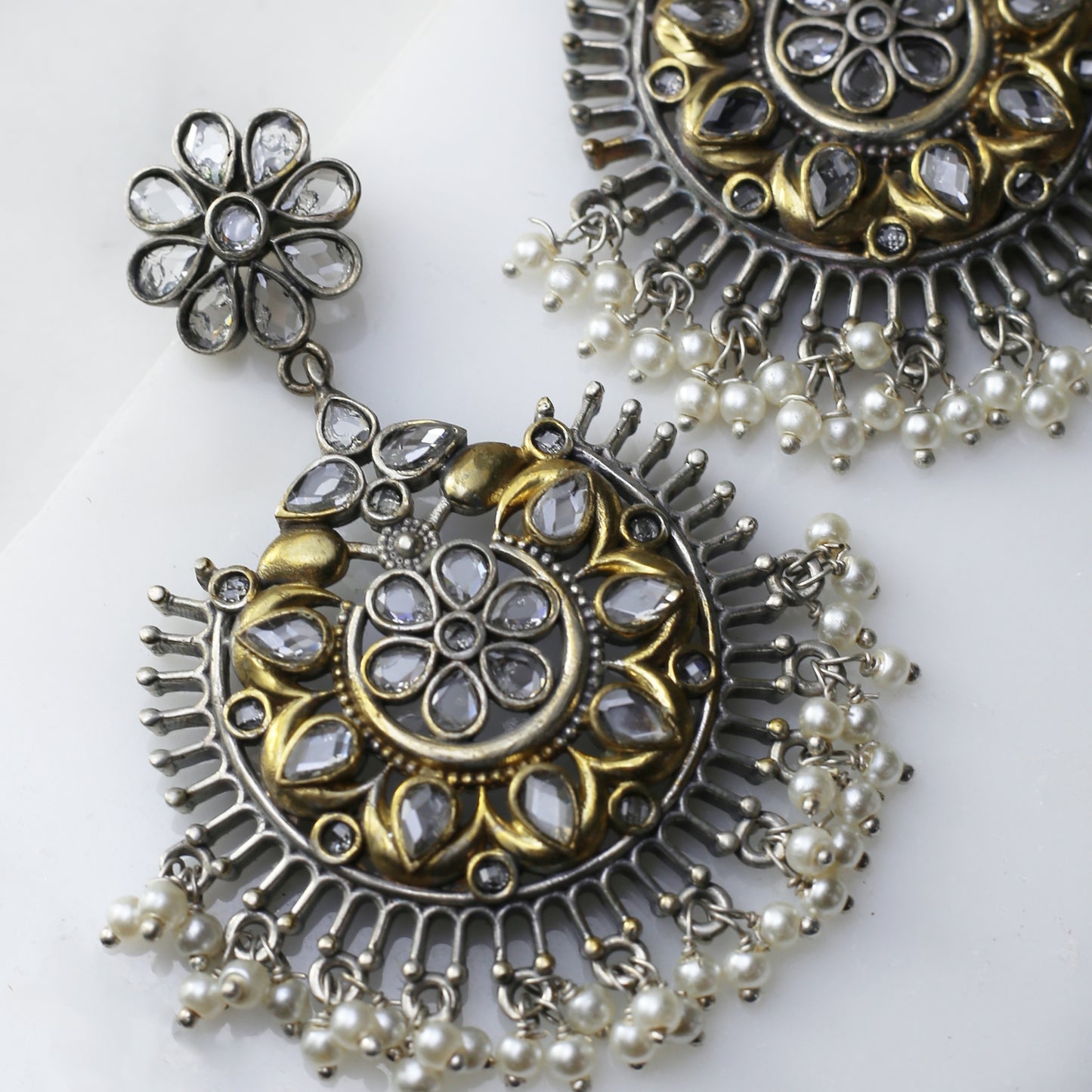 White Tribal Flower Drop Earring