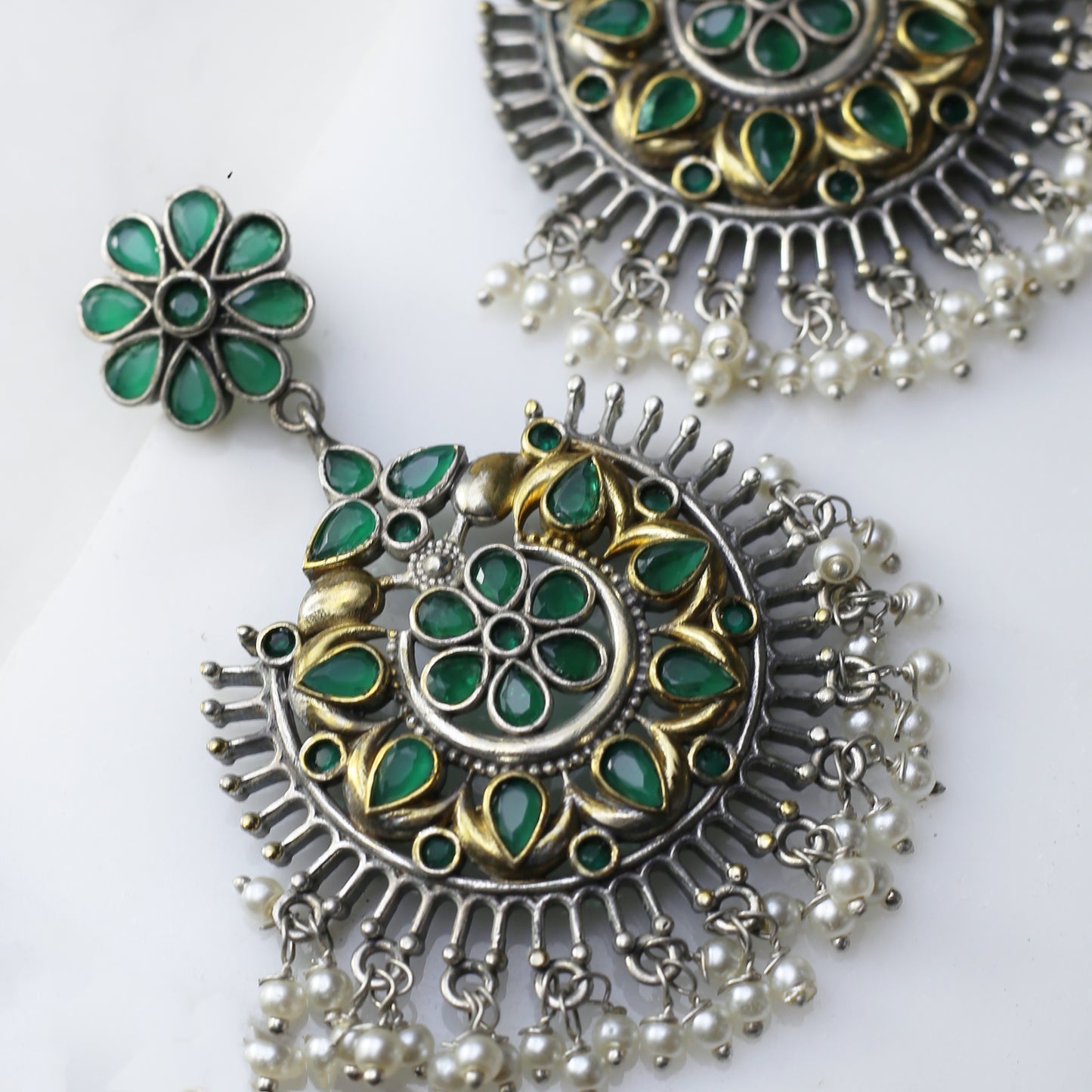 Green Tribal Flower Drop Earring