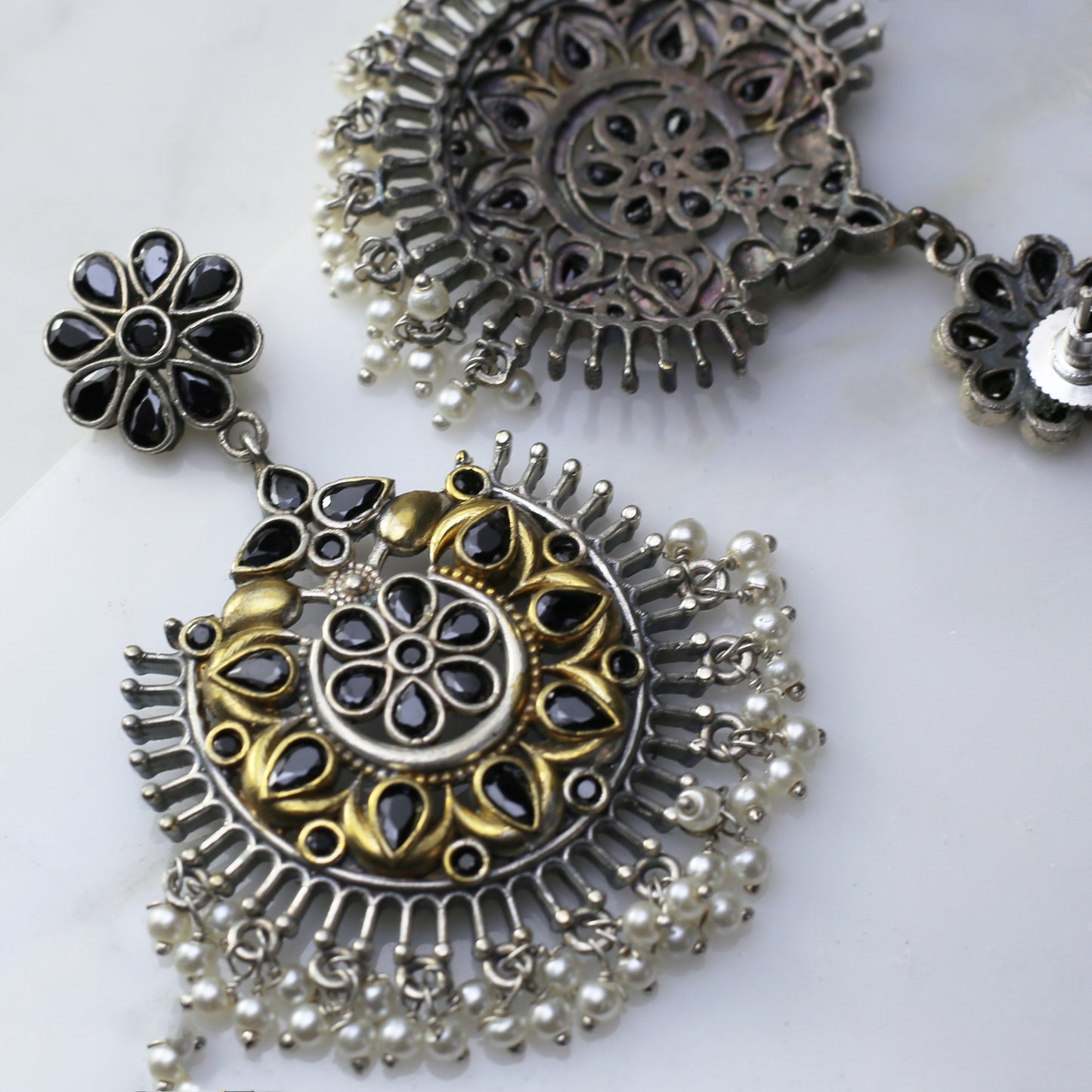 Black Tribal Flower Drop Earring