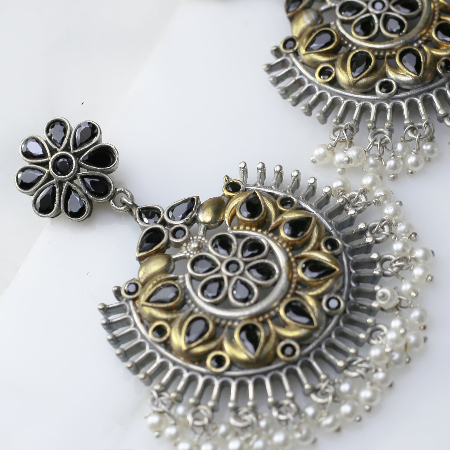 Black Tribal Flower Drop Earring