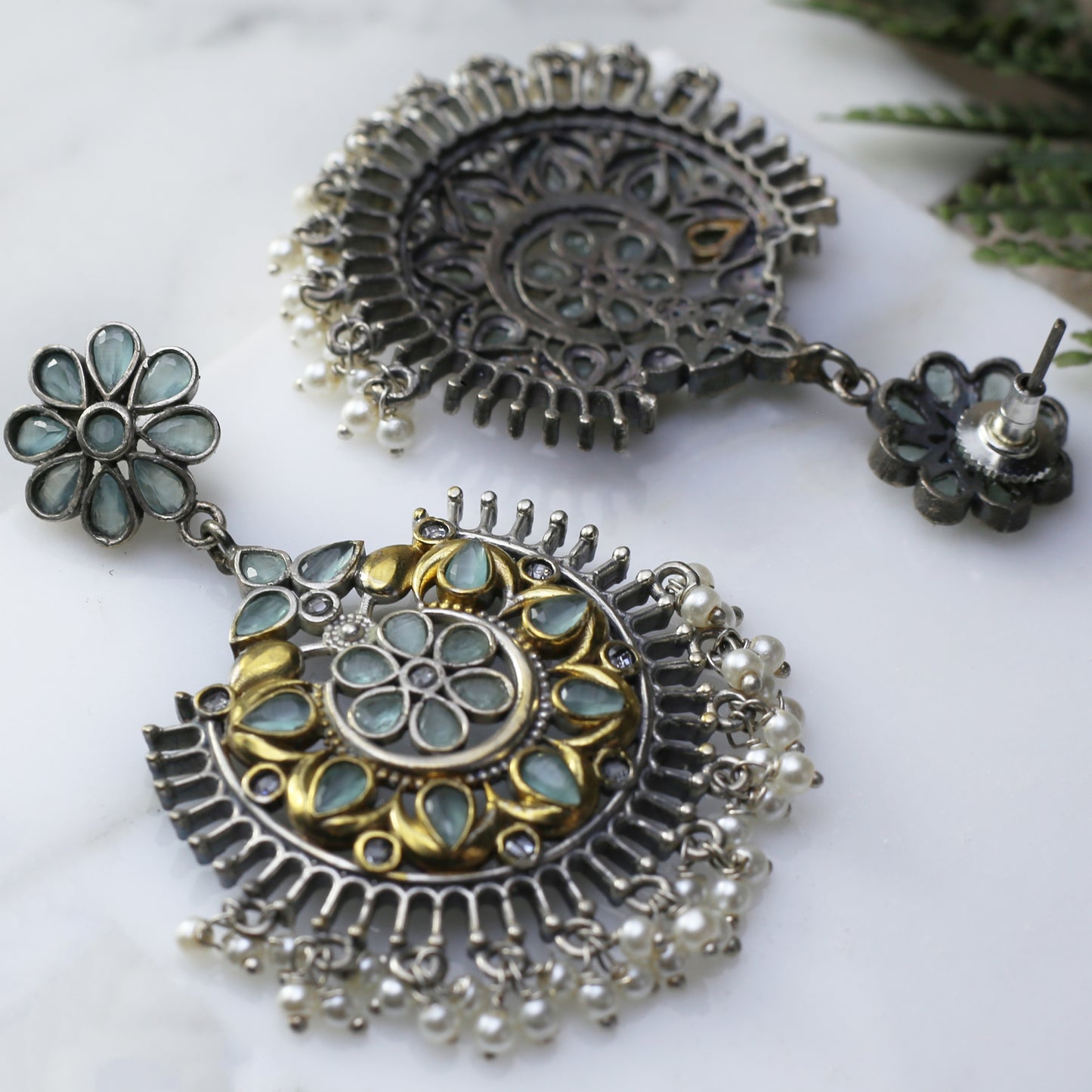 Mint Tribal Flower Drop Earring