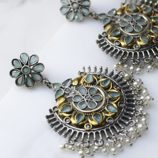 Mint Tribal Flower Drop Earring