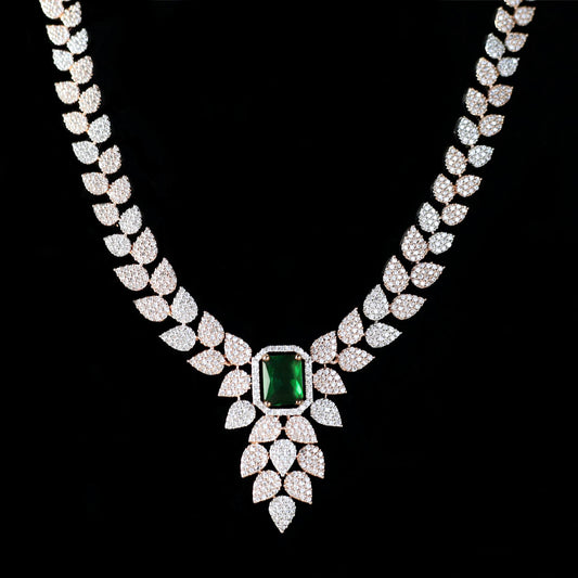 Green Double Tone Zircon Necklace - Rabal