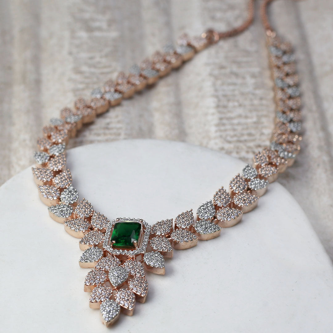 Green Double Tone Zircon Necklace - Rabal