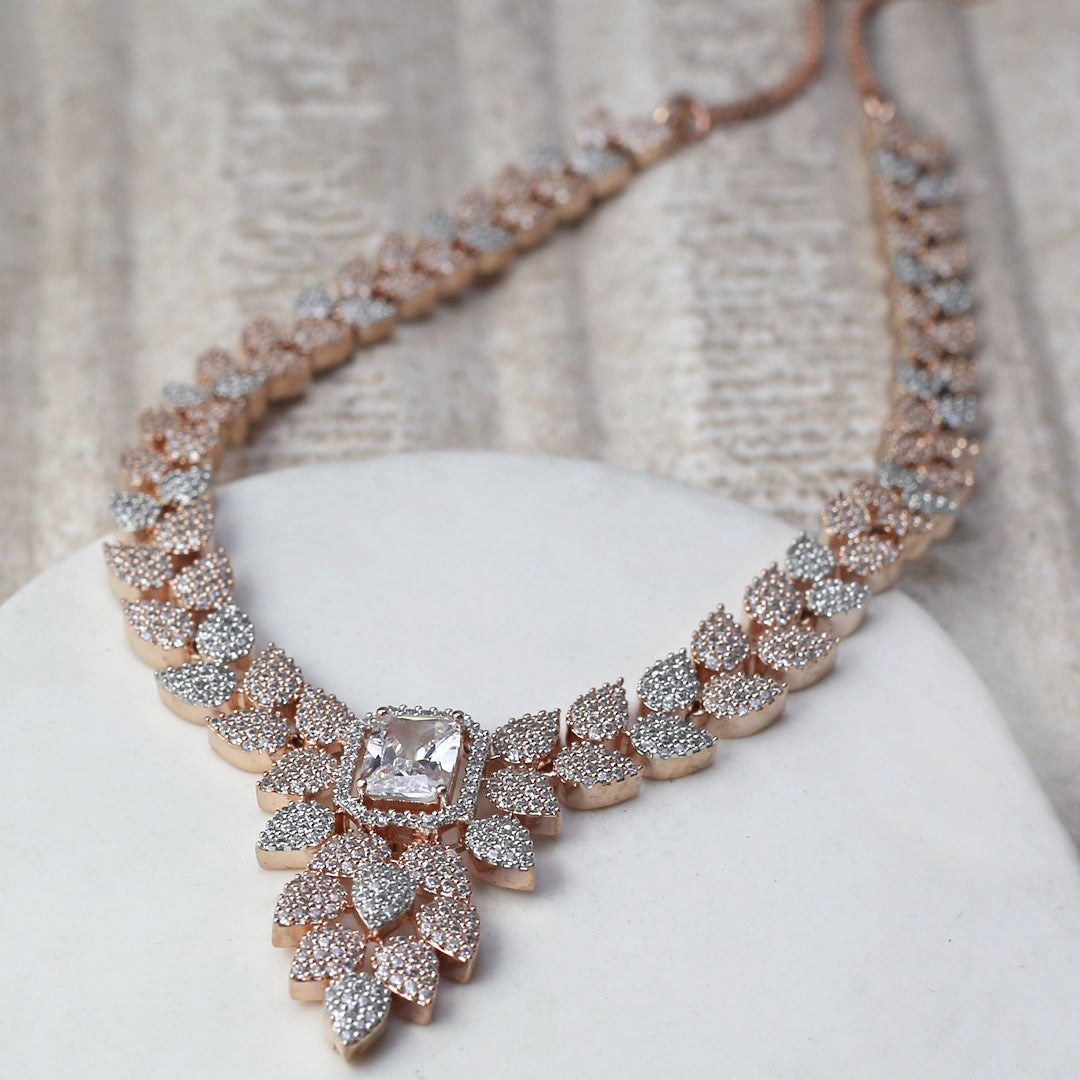 Double Tone Zircon Necklace - Rabal