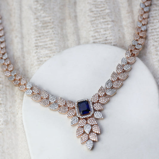 Blue Double Tone Zircon Necklace - Rabal