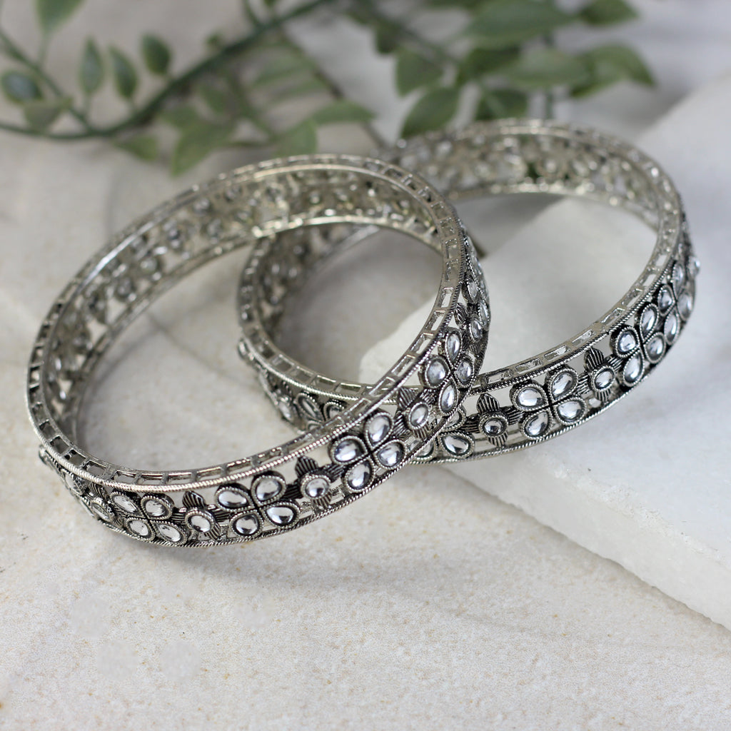 Statement Silver Plated Bangle Pair