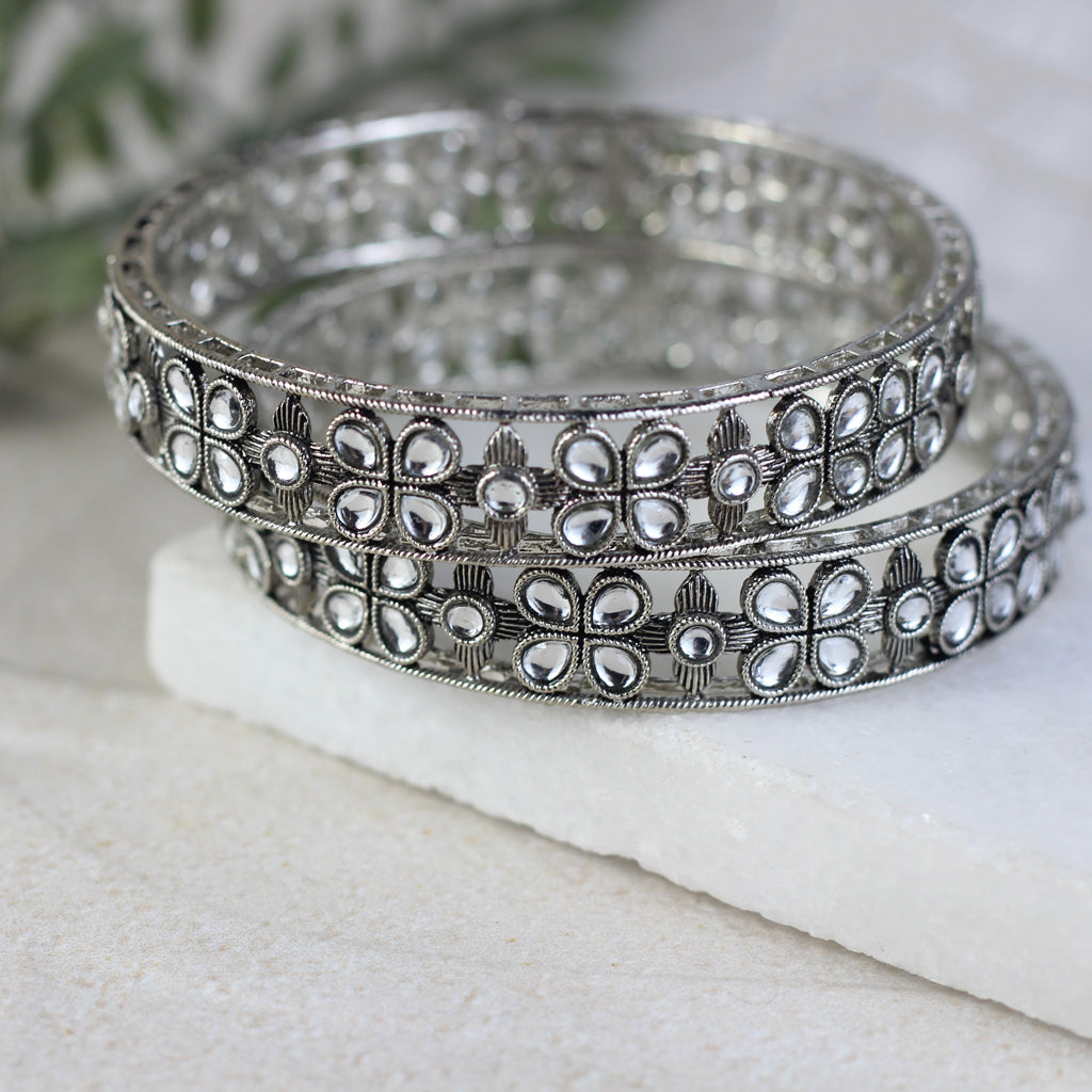 Statement Silver Plated Bangle Pair