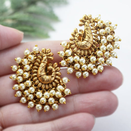 White Pearl Peacock Stud Earring
