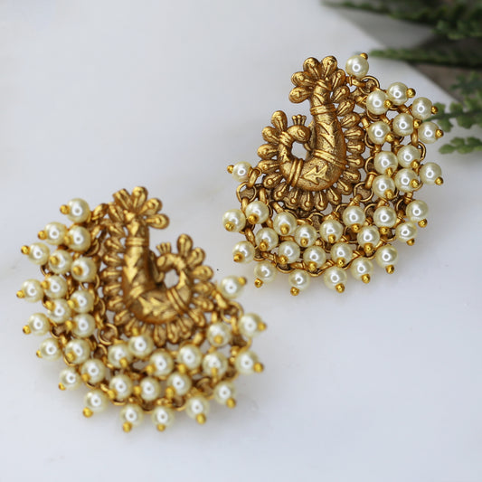 White Pearl Peacock Stud Earring