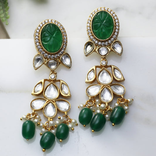 Green Kundan Drop Earring