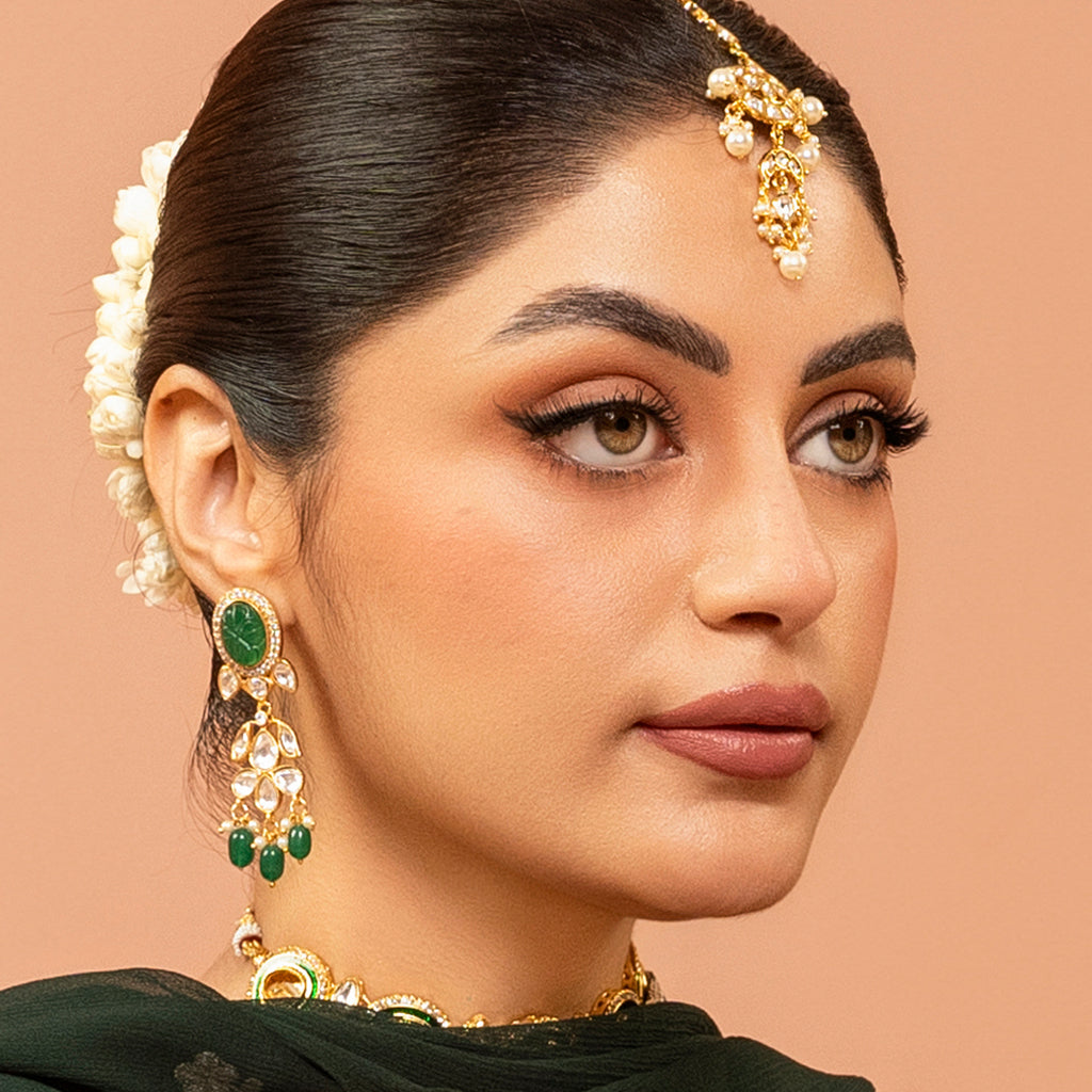 Green Kundan Drop Earring