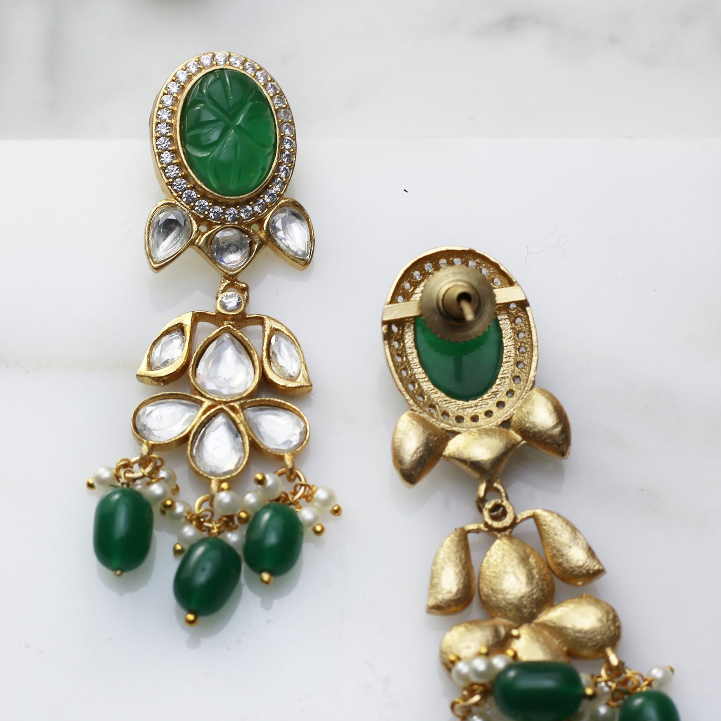 Green Kundan Drop Earring