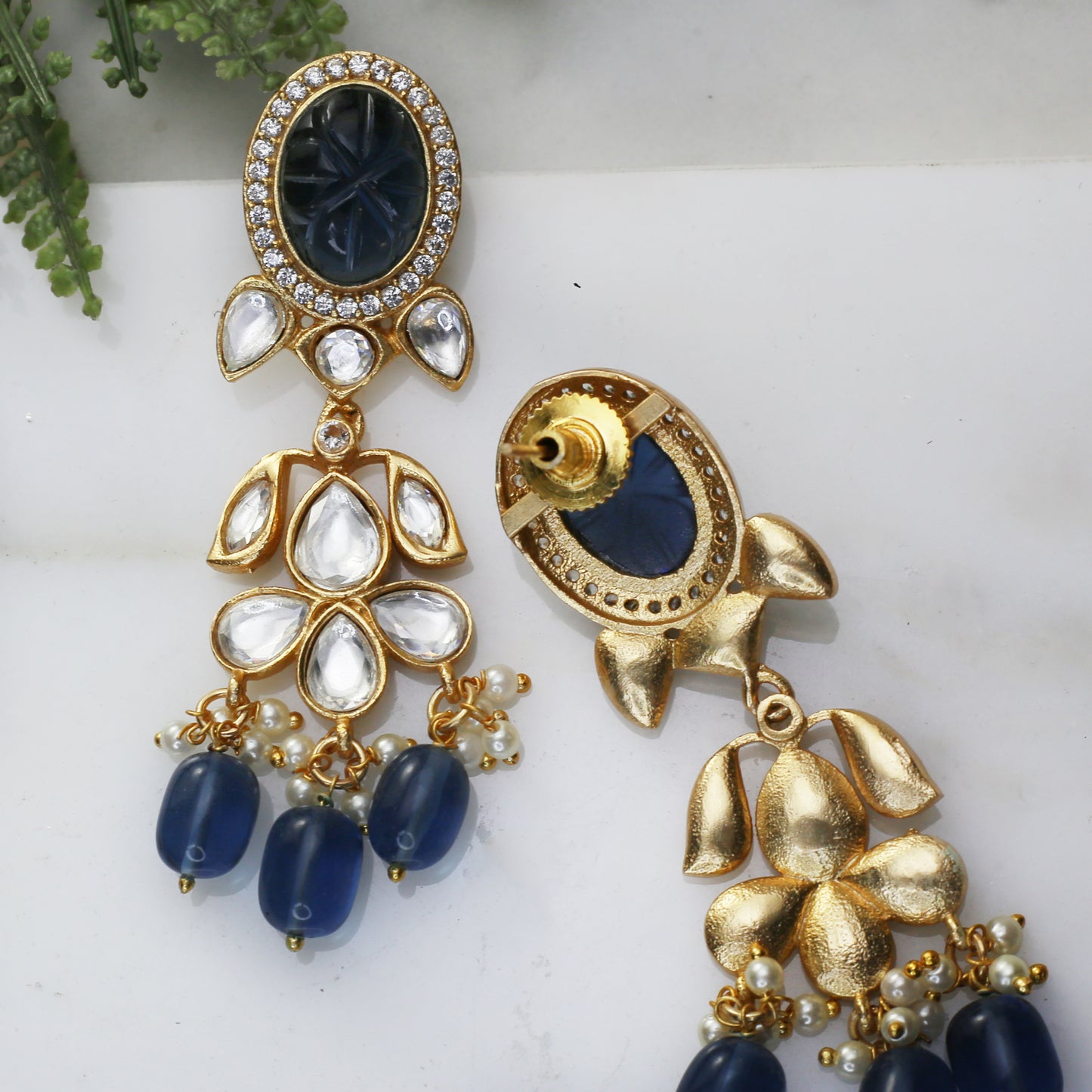 Blue Kundan Drop Earring