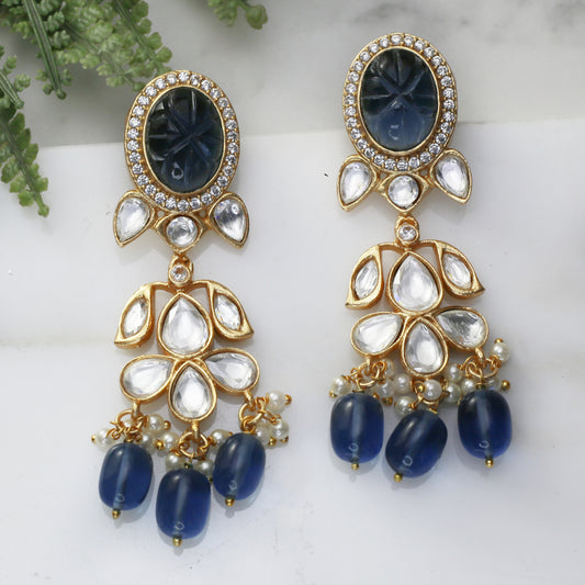 Blue Kundan Drop Earring