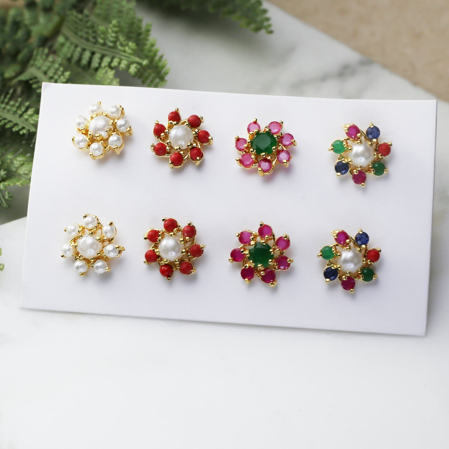 Flower Stud Earrings I 4 Pairs