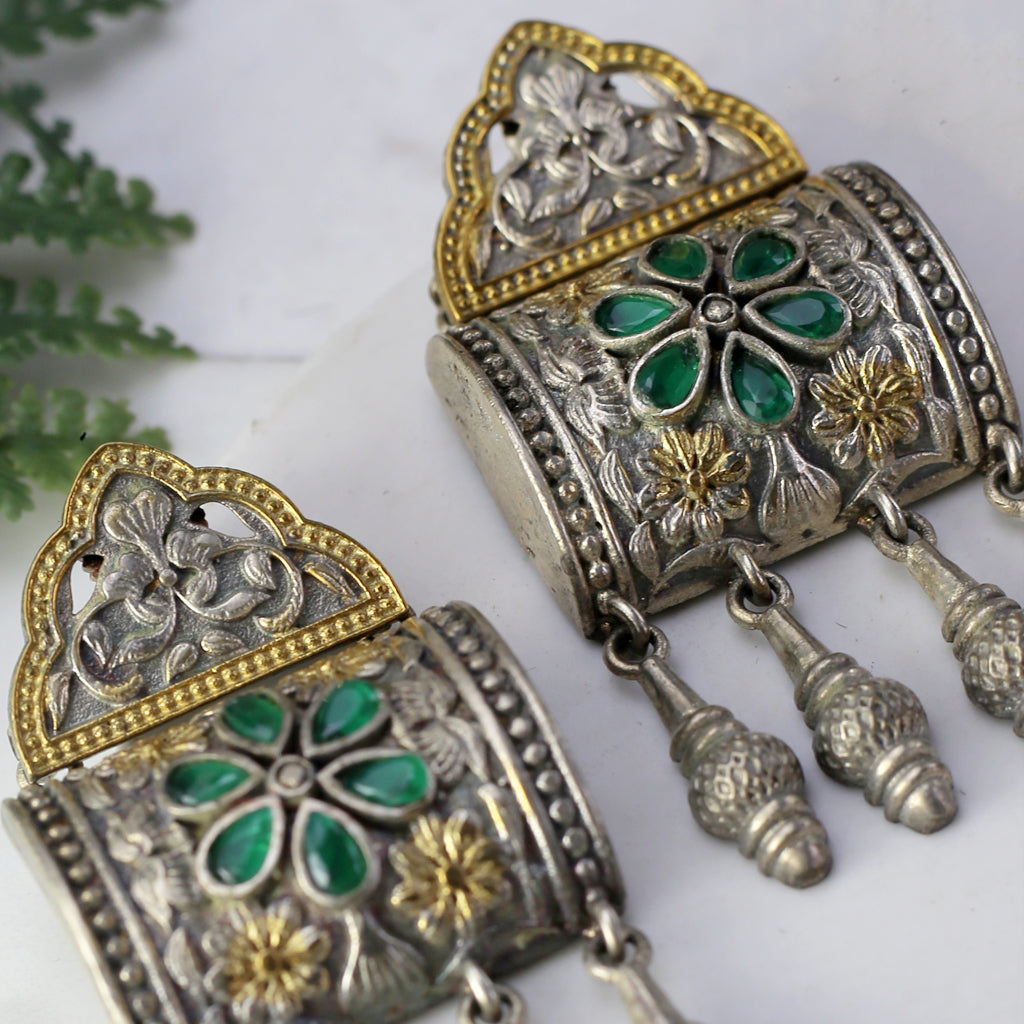 Green Tribal Square Drop Earring