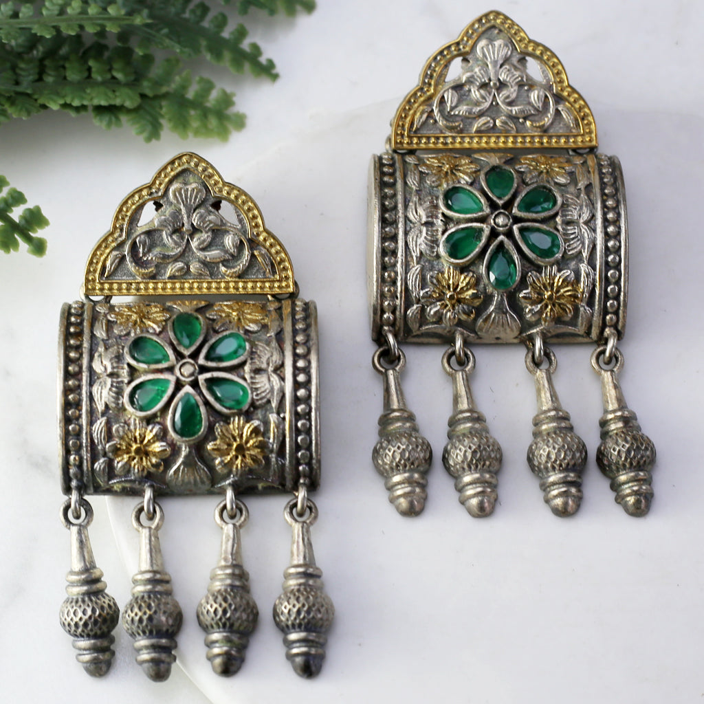 Green Tribal Square Drop Earring