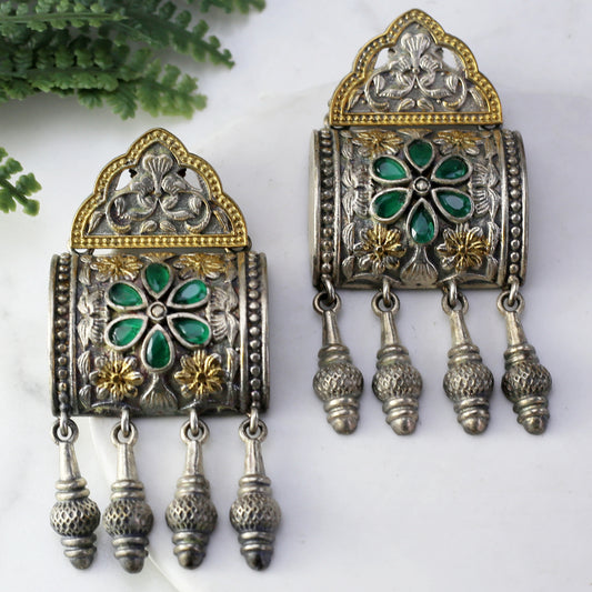 Green Tribal Square Drop Earring