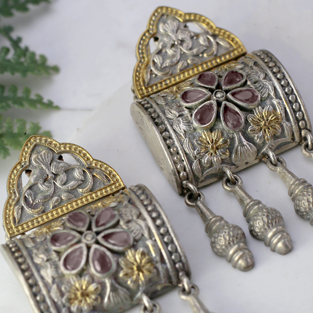 Pink Tribal Square Drop Earring