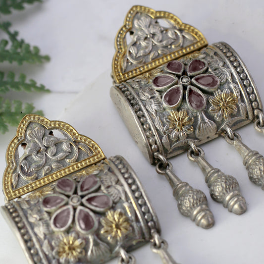 Pink Tribal Square Drop Earring