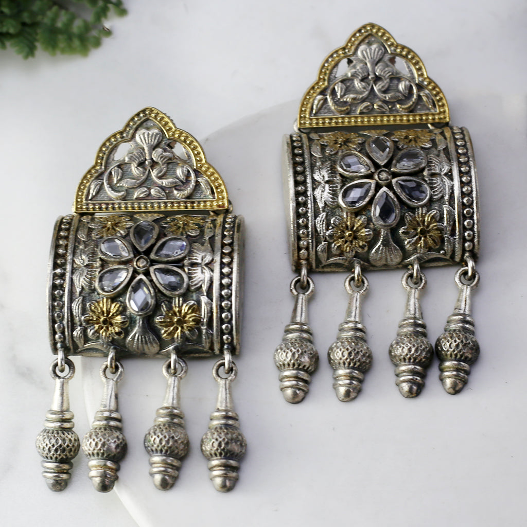 White Tribal Square Drop Earring