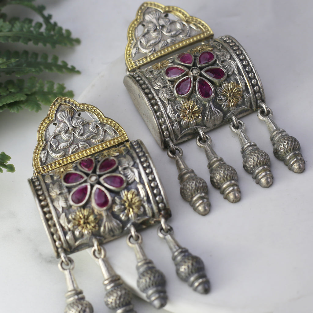 Ruby Tribal Square Drop Earring