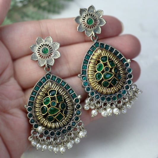 Floral Green Statement Tribal Drop Earring