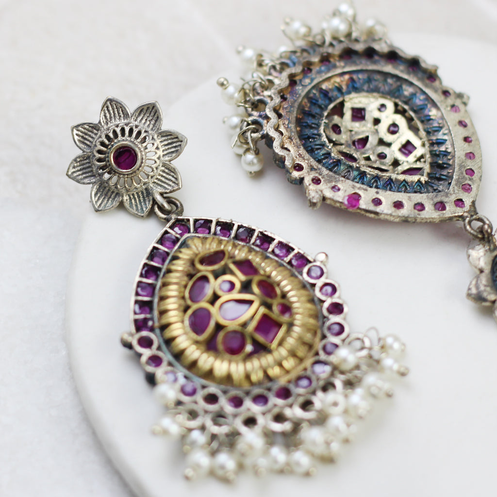 Floral Ruby Statement Tribal Drop Earring