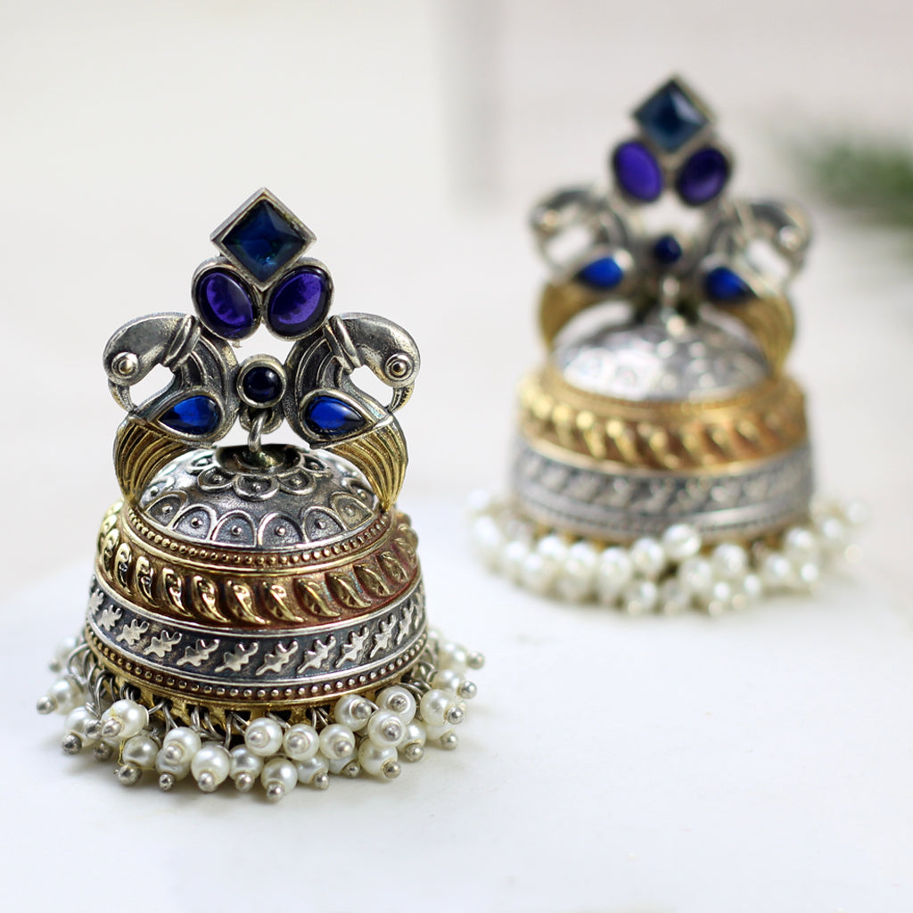 Blue Peacock Statement Tribal Jhumke I Earring